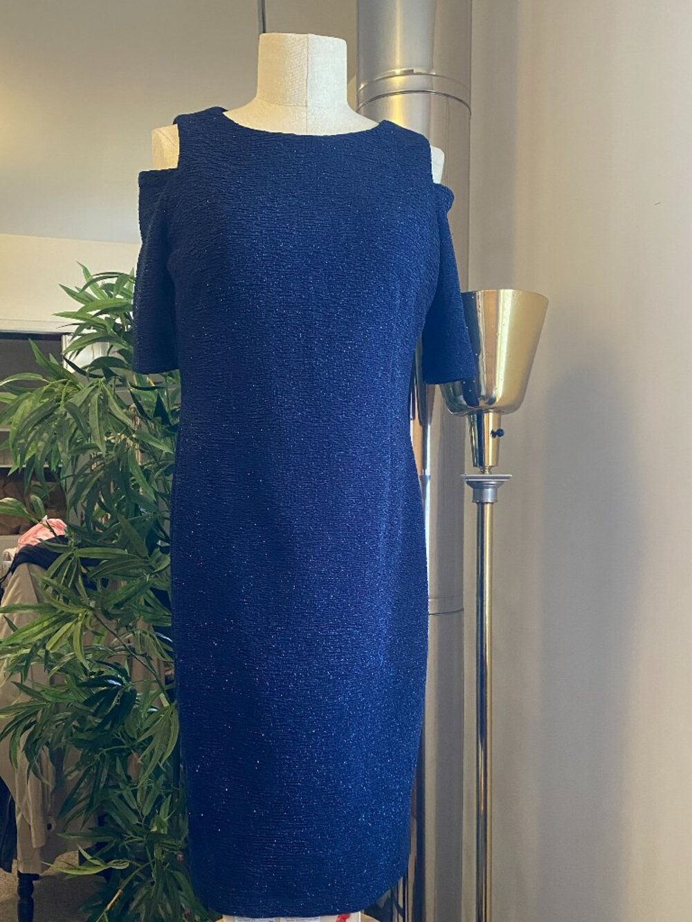 Blue Sparkly "Eliza J" cold shoulder dress. Size 10